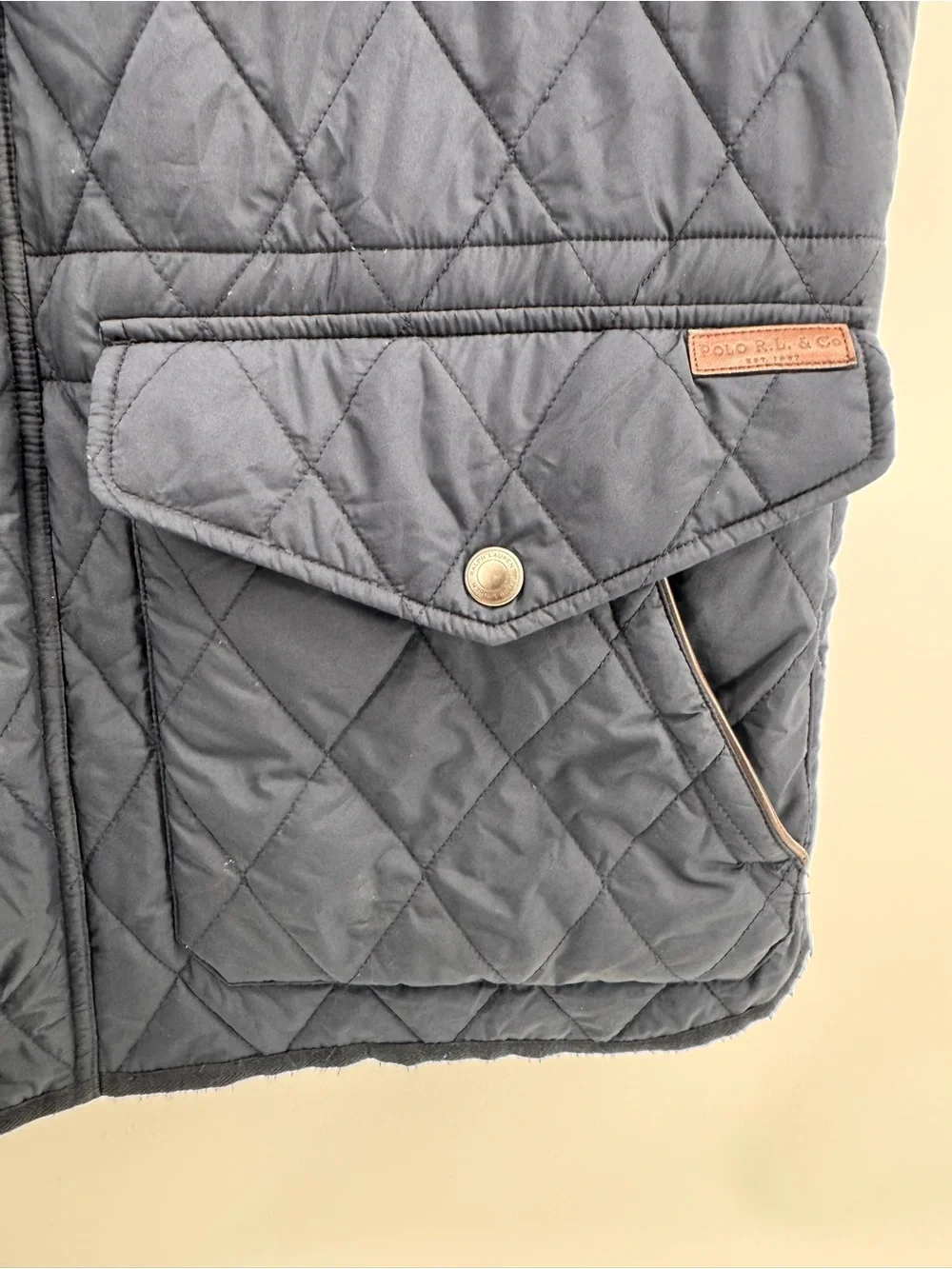 Polo Ralph Lauren Iconic Quilted Vest 2XLT Big Tall Navy Leather Trim